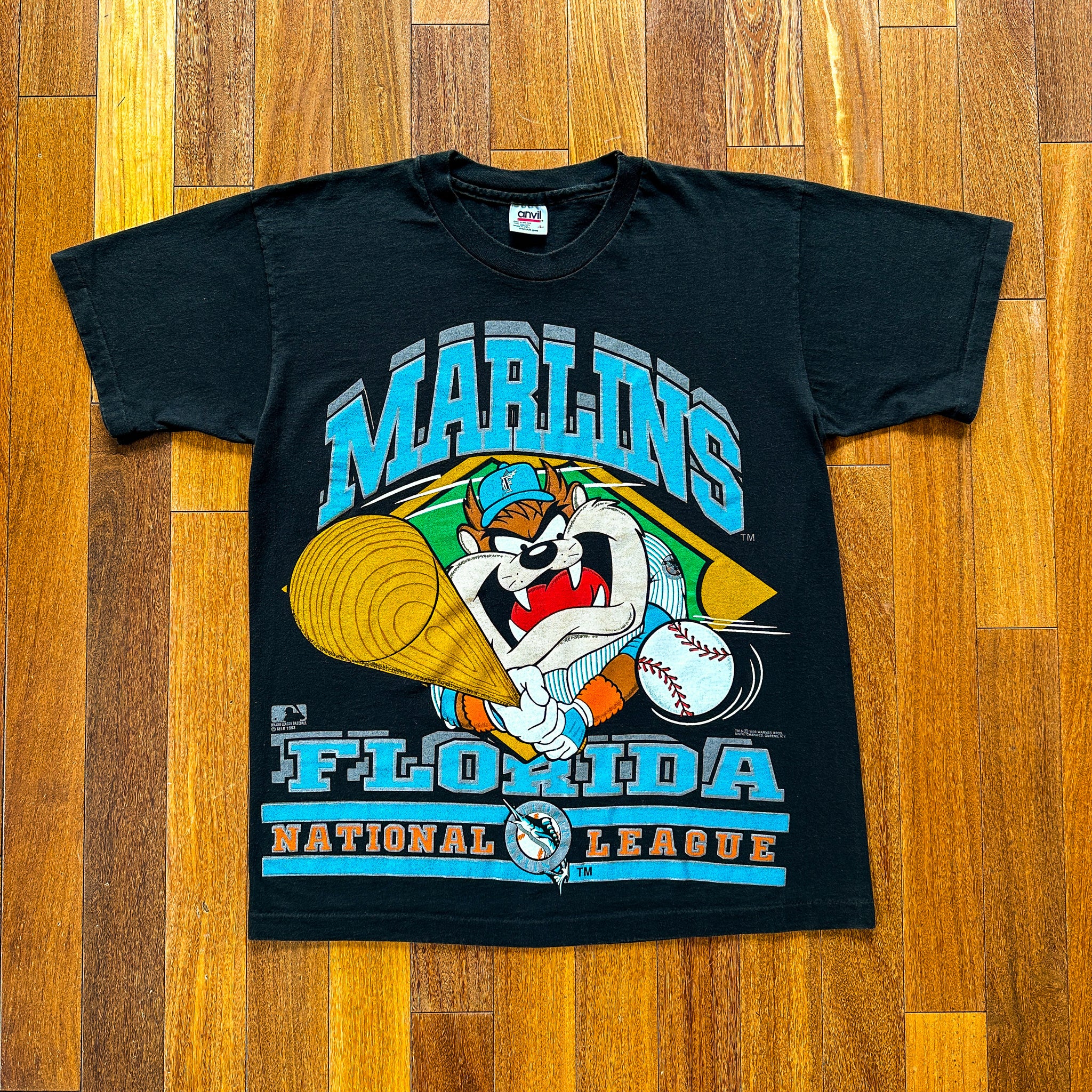 VINTAGE 1993 FLORIDA MARLINS MLB TAZ BIG PRINT CHANGES T-SHIRT