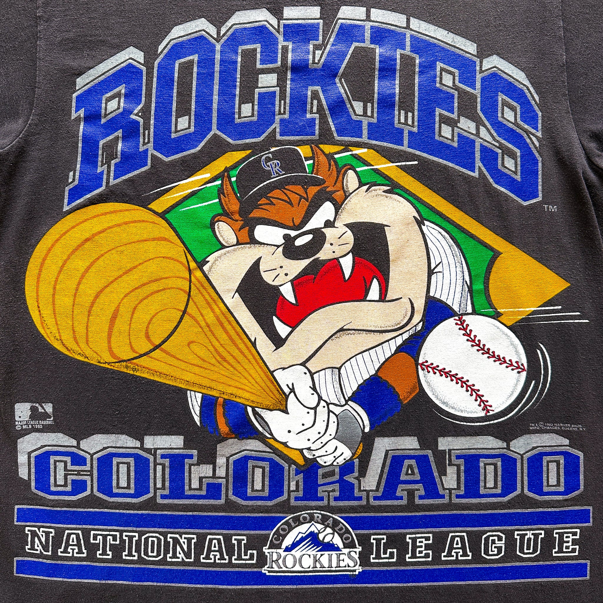 VINTAGE 1993 COLORADO ROCKIES MLB TAZ BIG PRINT CHANGES GRAPHIC T 