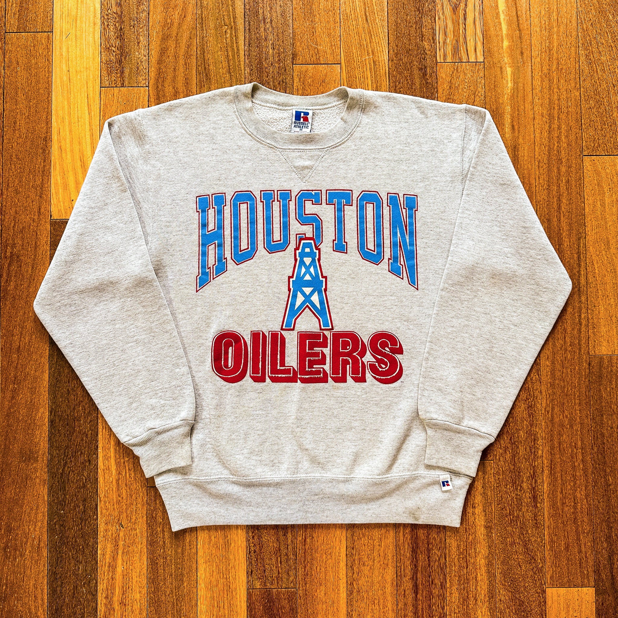 VINTAGE HOUSTON OILERS NFL RUSSELL ATHLETIC BIG PRINT CREWNECK 