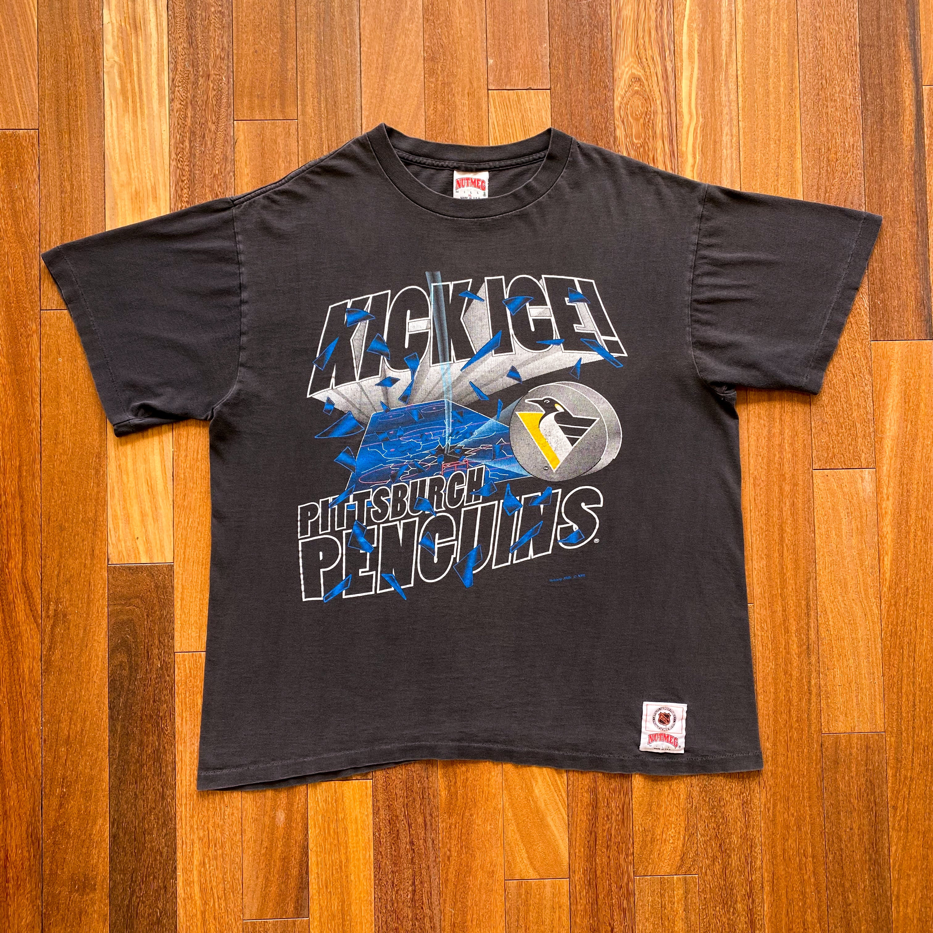 Vintage Pittsburgh Penguins Nutmeg T-Shirt Size Large Gray 90s NHL