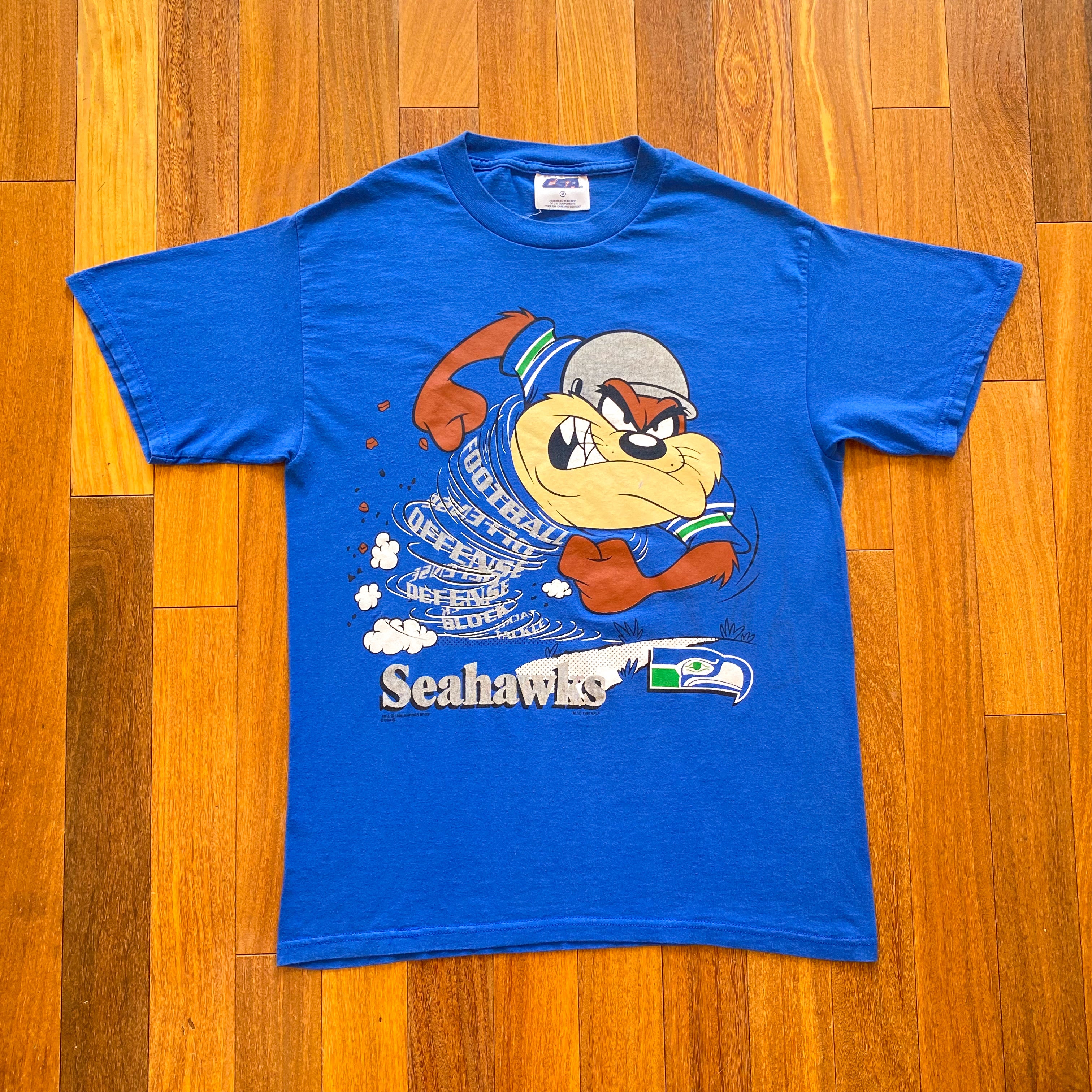 VINTAGE 1996 SEATTLE SEAHAWKS FOOTBALL NFL TAZ BIG PRINT CHARACTER T-S –  epitome.